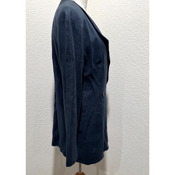 Vintage Womens Linen Blazer MARIMEKKO Sz 6 Made in Finland Navy Blue Jacket - Picture 7 of 11
